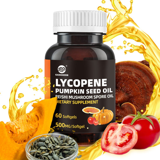 GANOHERB Pumpkin Seed Oil Capsule Lycopene Supplement, 3 in 1 Hair Growth Supplement with Reishi Mushroom Spore Oil for Urinary and Prostate Health, 60 Softgels