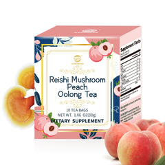 Reishi Mushroom Peach Oolong Tea, Adaptogen Ganoderma Lucidum Herbal Tea for Immune Health Boost, Stress Relief, Caffeine-Free, No Sugar, 1.06 OZ