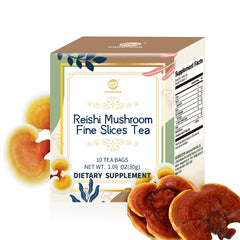 Reishi Mushroom Fine Slices Tea, 10 Bags, Adaptogen Ganoderma Lucidum Herbal Tea for Immune Health Boost, Stress Relief, Caffeine-Free, No Sugar, 1.06 OZ
