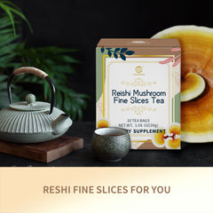 Reishi Mushroom Fine Slices Tea, 10 Bags, Adaptogen Ganoderma Lucidum Herbal Tea for Immune Health Boost, Stress Relief, Caffeine-Free, No Sugar, 1.06 OZ