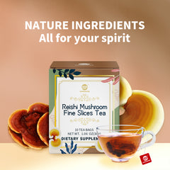 Reishi Mushroom Fine Slices Tea, 10 Bags, Adaptogen Ganoderma Lucidum Herbal Tea for Immune Health Boost, Stress Relief, Caffeine-Free, No Sugar, 1.06 OZ