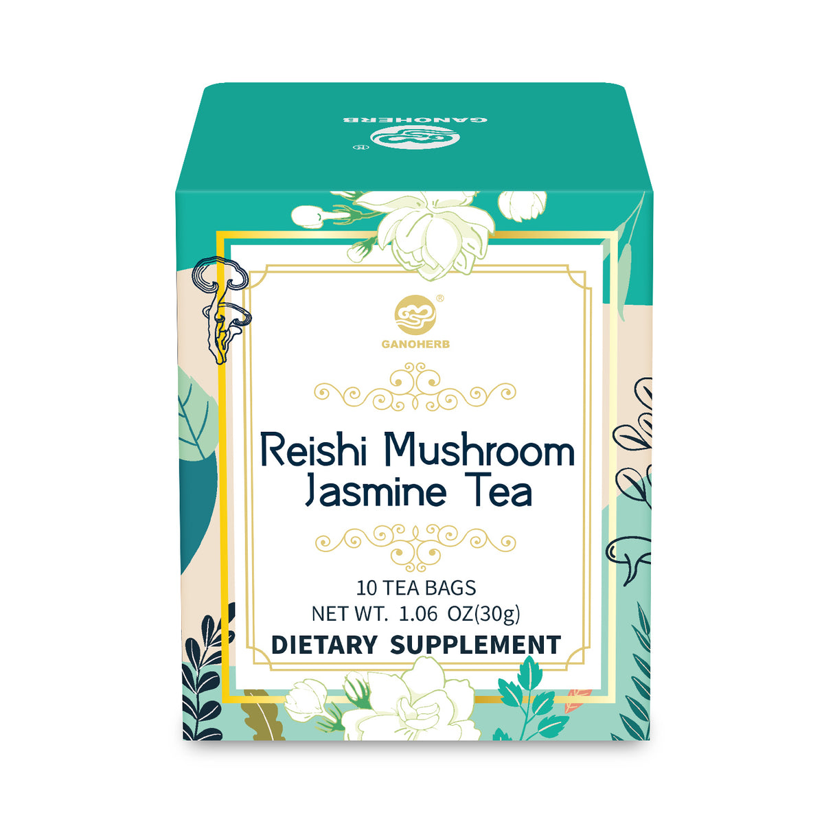 Reishi Mushroom Jasmine Tea, Adaptogen Ganoderma Lucidum Herbal Tea for Immune Health Boost, Stress Relief, Caffeine-Free, No Sugar, 1.06 OZ