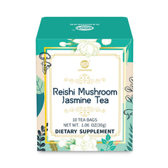 Reishi Mushroom Jasmine Tea, Adaptogen Ganoderma Lucidum Herbal Tea for Immune Health Boost, Stress Relief, Caffeine-Free, No Sugar, 1.06 OZ