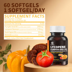 GANOHERB Pumpkin Seed Oil Capsule Lycopene Supplement, 3 in 1 Hair Growth Supplement with Reishi Mushroom Spore Oil for Urinary and Prostate Health, 60 Softgels