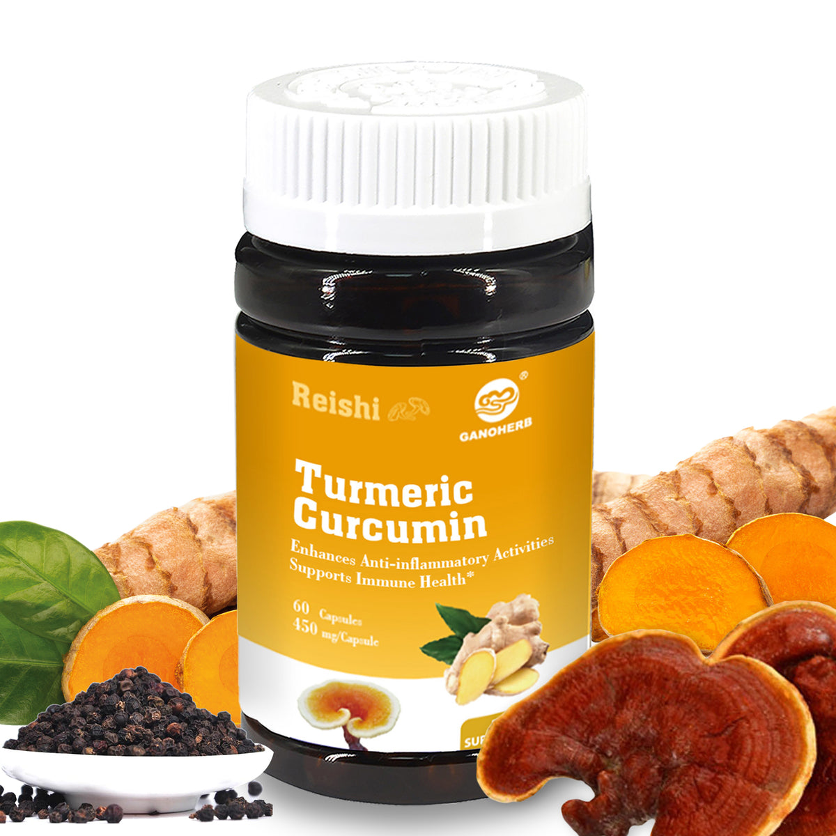 Turmeric Curcumin with Black Pepper 1350mg, Turmeric Supplement 95% Curcuminoids with BioPerine and Reshi Mushroom for Max Absorption, Herbal Digestive & Joint Support
