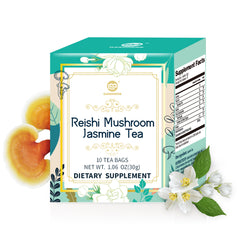 Reishi Mushroom Jasmine Tea, Adaptogen Ganoderma Lucidum Herbal Tea for Immune Health Boost, Stress Relief, Caffeine-Free, No Sugar, 1.06 OZ