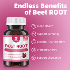 Beet Root Supplements, 4 in 1 Complex, 20:1 Extract, 90 Pills, Vegan Capsules
