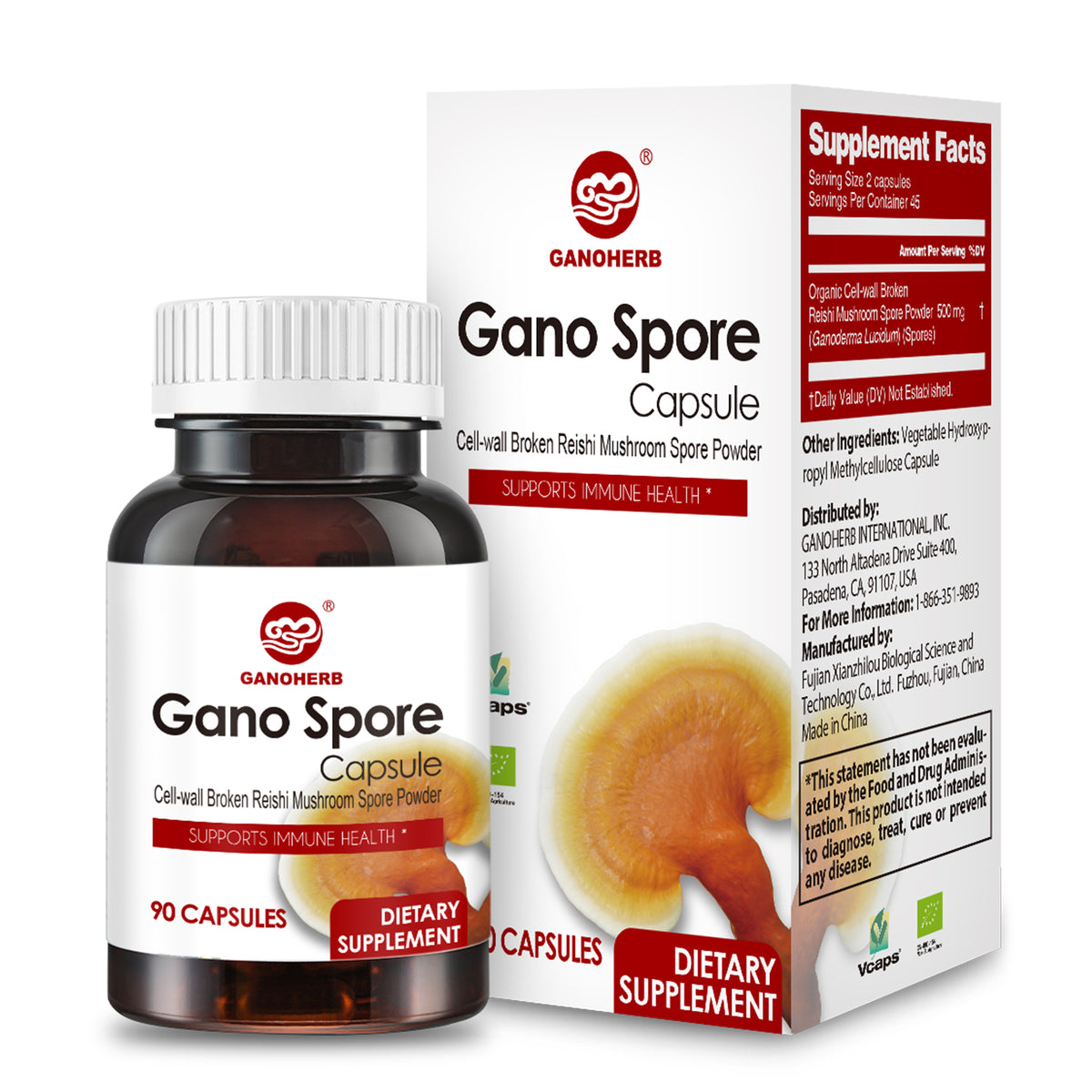 Organic Reishi Mushroom Spore Capsules  (90 Veggie Capsules)