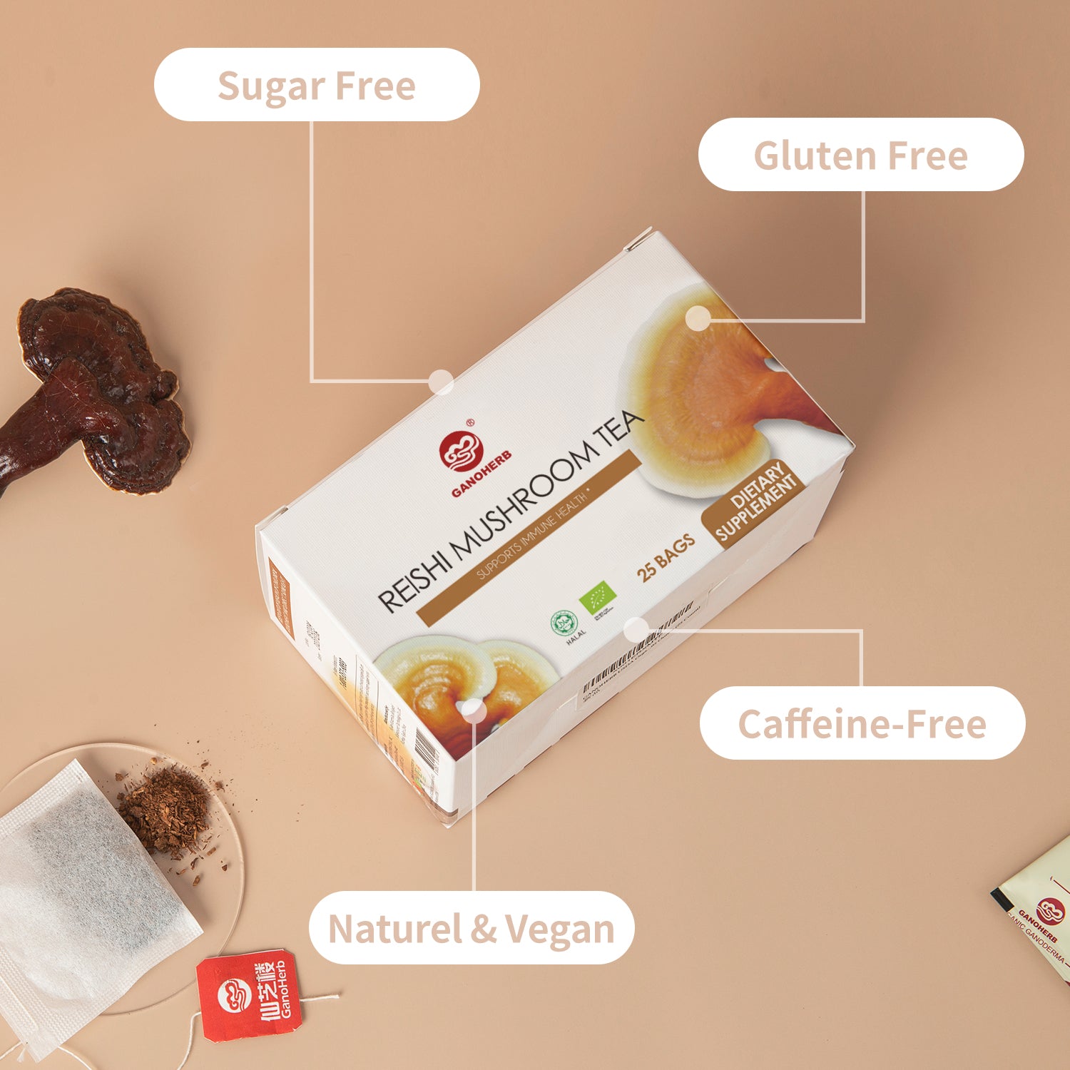 Red Reishi Mushroom Tea/Drink - Ganoderma Lucidum Tea - High Quality Black tea GANOHERB Red Reishi Mushroom Tea/Drink - Ganoderma Lucidum Tea - High Quality Black tea GANOHERB