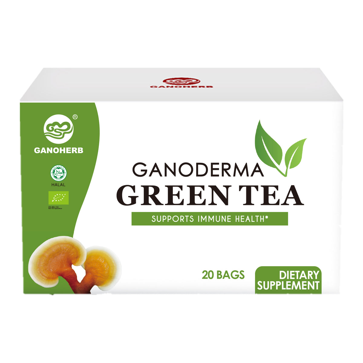 GANOHERB Reishi Mushroom Green Tea Bags (20 Count)