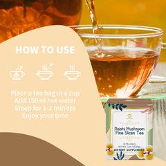 Reishi Mushroom Fine Slices Tea, 10 Bags, Adaptogen Ganoderma Lucidum Herbal Tea for Immune Health Boost, Stress Relief, Caffeine-Free, No Sugar, 1.06 OZ