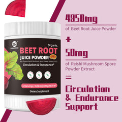 Beet Root Powder, High Concentrated Organic Beet Juice Powder with Reishi Mushroom Spore Powder Extract, Vegan