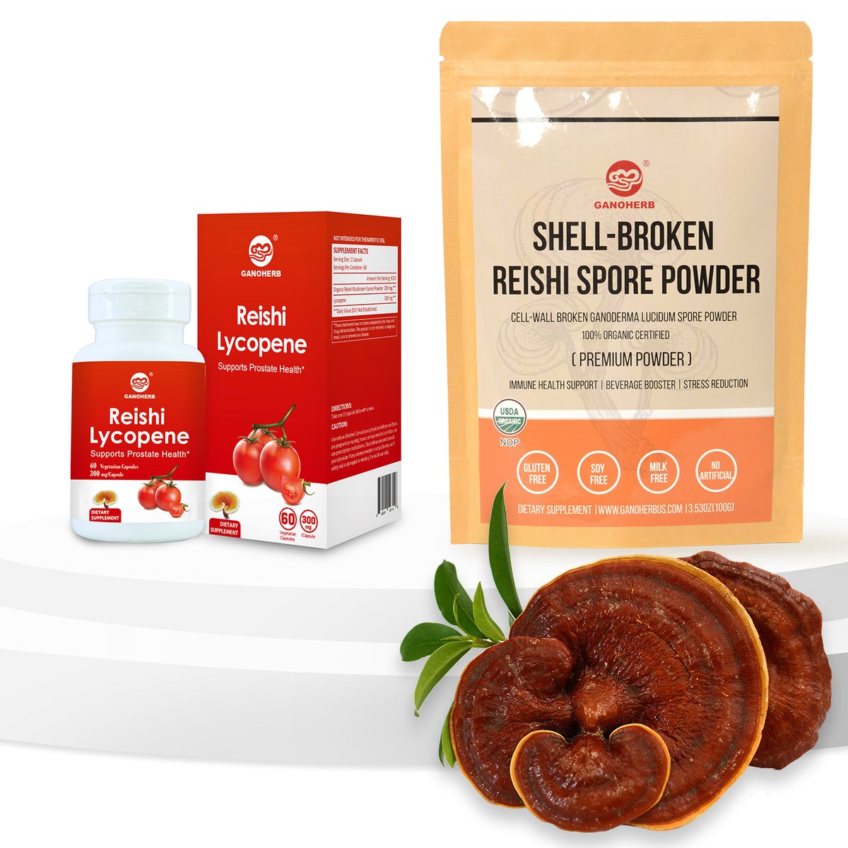 Reishi Lycopne Capsules and Reishi Mushroom Powder