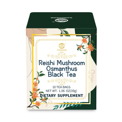 Reishi Mushroom Osmanthus Black Tea, Adaptogen Ganoderma Lucidum Herbal Tea for Immune Health Boost, Stress Relief, Caffeine-Free, No Sugar, 1.06 OZ