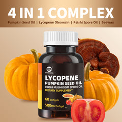 GANOHERB Pumpkin Seed Oil Capsule Lycopene Supplement, 3 in 1 Hair Growth Supplement with Reishi Mushroom Spore Oil for Urinary and Prostate Health, 60 Softgels