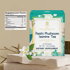 Reishi Mushroom Jasmine Tea, Adaptogen Ganoderma Lucidum Herbal Tea for Immune Health Boost, Stress Relief, Caffeine-Free, No Sugar, 1.06 OZ