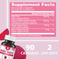 Beet Root Supplements, 4 in 1 Complex, 20:1 Extract, 90 Pills, Vegan Capsules