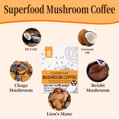 Cognitive Mushroom Coffee with 7 Mushroom Blend for better Focus and Immune Support, 10 Sachets
