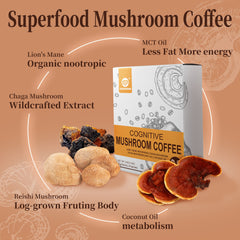 Cognitive Mushroom Coffee with 7 Mushroom Blend for better Focus and Immune Support, 10 Sachets