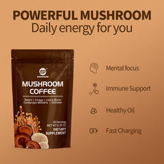 GANOHERB Organic 5 Mushroom Coffee, Instant Coffee Powder for Energy, Focus, Digestion & Immune Support