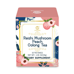 Reishi Mushroom Peach Oolong Tea, Adaptogen Ganoderma Lucidum Herbal Tea for Immune Health Boost, Stress Relief, Caffeine-Free, No Sugar, 1.06 OZ