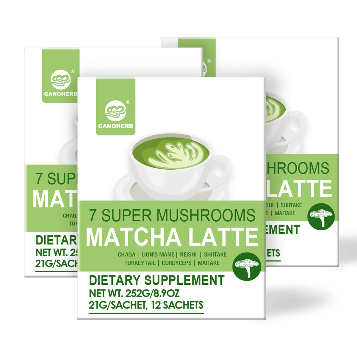 Mushroom Matcha Powder Latte Mix，7 Superfood Mushrooms (Pack of 3)