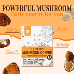 Cognitive Mushroom Coffee with 7 Mushroom Blend for better Focus and Immune Support, 10 Sachets