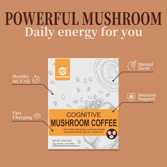 Cognitive Mushroom Coffee with 7 Mushroom Blend for better Focus and Immune Support, 10 Sachets