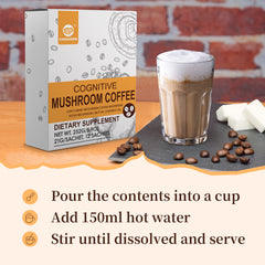Cognitive Mushroom Coffee with 7 Mushroom Blend for better Focus and Immune Support, 10 Sachets