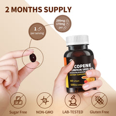 GANOHERB Pumpkin Seed Oil Capsule Lycopene Supplement, 3 in 1 Hair Growth Supplement with Reishi Mushroom Spore Oil for Urinary and Prostate Health, 60 Softgels