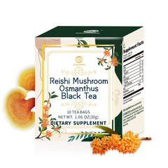 Reishi Mushroom Osmanthus Black Tea, Adaptogen Ganoderma Lucidum Herbal Tea for Immune Health Boost, Stress Relief, Caffeine-Free, No Sugar, 1.06 OZ