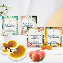 Reishi Mushroom Peach Oolong Tea, Adaptogen Ganoderma Lucidum Herbal Tea for Immune Health Boost, Stress Relief, Caffeine-Free, No Sugar, 1.06 OZ