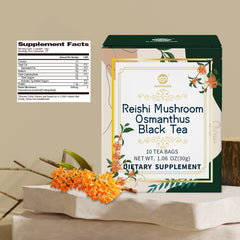 Reishi Mushroom Osmanthus Black Tea, Adaptogen Ganoderma Lucidum Herbal Tea for Immune Health Boost, Stress Relief, Caffeine-Free, No Sugar, 1.06 OZ