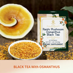 Reishi Mushroom Osmanthus Black Tea, Adaptogen Ganoderma Lucidum Herbal Tea for Immune Health Boost, Stress Relief, Caffeine-Free, No Sugar, 1.06 OZ