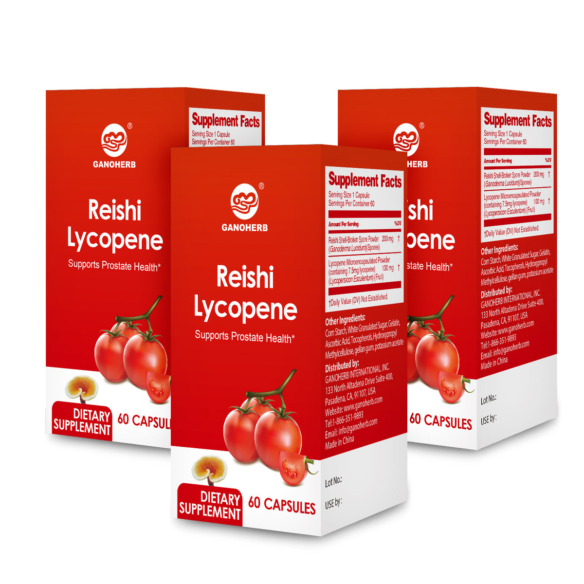 Lycopene Supplement with Reishi Mushroom 300Mg 180 Rapid Release Capsules (Pack of 3)
