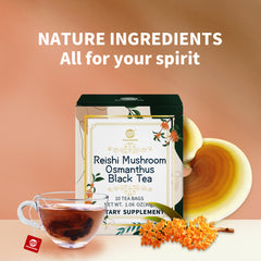 Reishi Mushroom Osmanthus Black Tea, Adaptogen Ganoderma Lucidum Herbal Tea for Immune Health Boost, Stress Relief, Caffeine-Free, No Sugar, 1.06 OZ