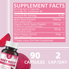 Beet Root Supplements, 4 in 1 Complex, 20:1 Extract, 90 Pills, Vegan Capsules