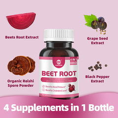 Beet Root Supplements, 4 in 1 Complex, 20:1 Extract, 90 Pills, Vegan Capsules