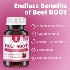 Beet Root Supplements, 4 in 1 Complex, 20:1 Extract, 90 Pills, Vegan Capsules