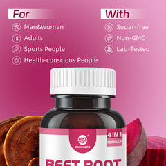 Beet Root Supplements, 4 in 1 Complex, 20:1 Extract, 90 Pills, Vegan Capsules