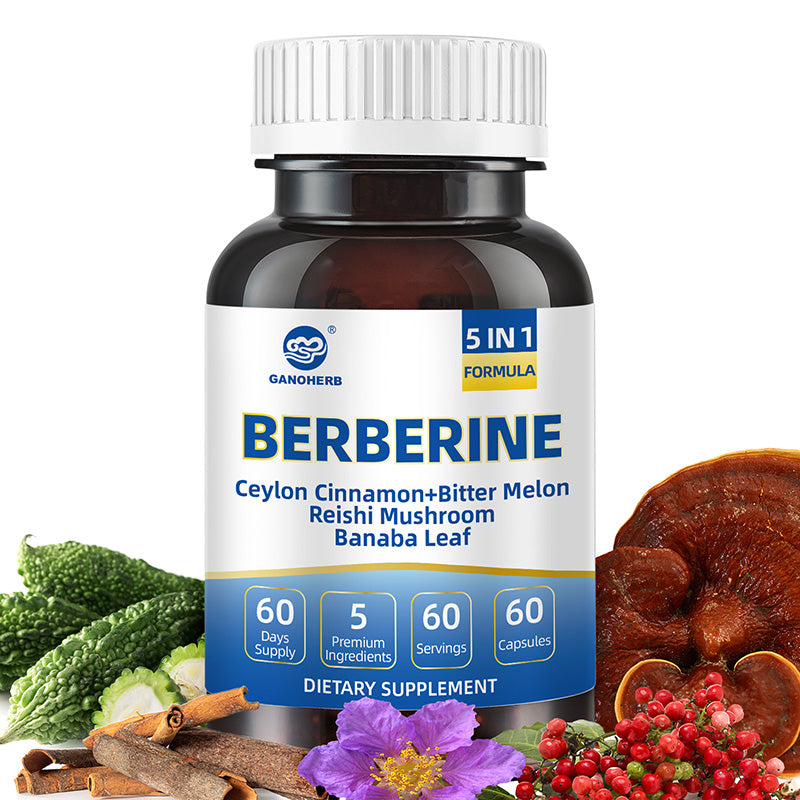 Berberine HCI Supplements, 5 in 1 Complex, 1800mg 60 Vegan Capsules