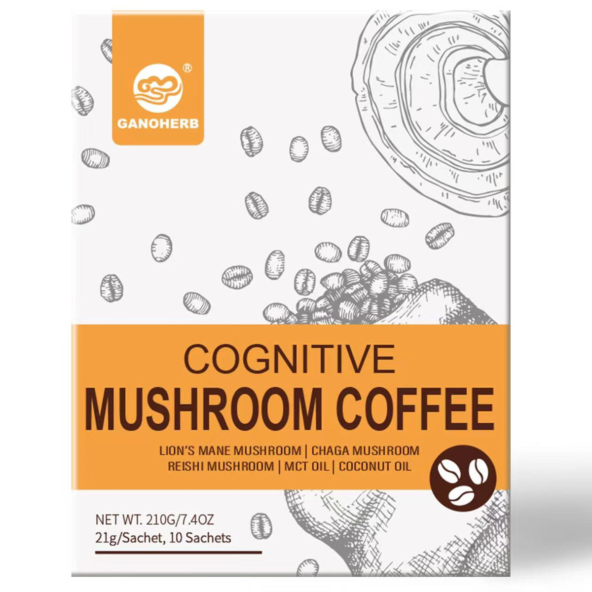 Cognitive Mushroom Coffee with 7 Mushroom Blend for better Focus and Immune Support, 10 Sachets