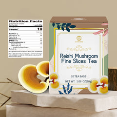 Reishi Mushroom Fine Slices Tea, 10 Bags, Adaptogen Ganoderma Lucidum Herbal Tea for Immune Health Boost, Stress Relief, Caffeine-Free, No Sugar, 1.06 OZ