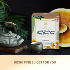 Reishi Mushroom Fine Slices Tea, 10 Bags, Adaptogen Ganoderma Lucidum Herbal Tea for Immune Health Boost, Stress Relief, Caffeine-Free, No Sugar, 1.06 OZ