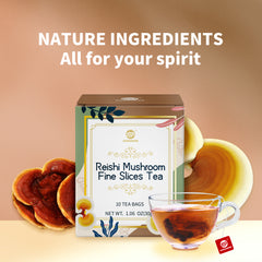 Reishi Mushroom Fine Slices Tea, 10 Bags, Adaptogen Ganoderma Lucidum Herbal Tea for Immune Health Boost, Stress Relief, Caffeine-Free, No Sugar, 1.06 OZ