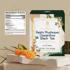 Reishi Mushroom Osmanthus Black Tea, Adaptogen Ganoderma Lucidum Herbal Tea for Immune Health Boost, Stress Relief, Caffeine-Free, No Sugar, 1.06 OZ