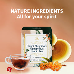 Reishi Mushroom Osmanthus Black Tea, Adaptogen Ganoderma Lucidum Herbal Tea for Immune Health Boost, Stress Relief, Caffeine-Free, No Sugar, 1.06 OZ