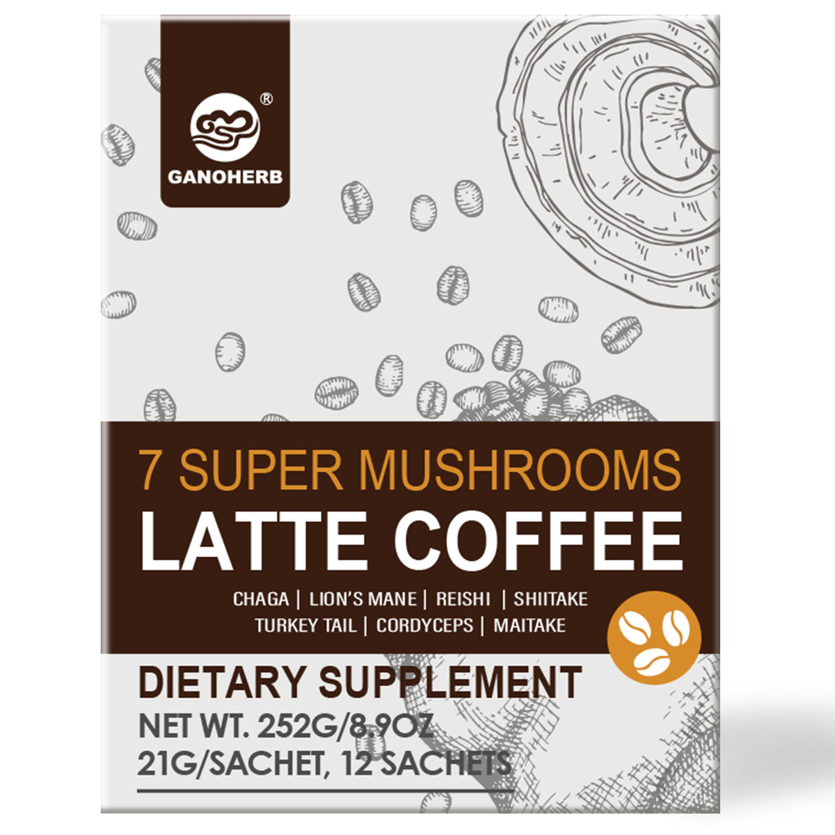 7 in 1 Mushroom Coffee Mix, Instant Latte Coffee Blend Nootropic Cafe Complex