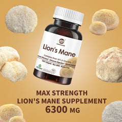 Lions Mane Supplement Capsules 6300mg, 11:1 Powerful Nootropic Mushroom Extract Brain Supplements for Memory and Focus, Cognitive and Immune Support Supplement, 90 Vegan Capsules