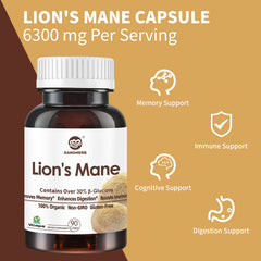 Lions Mane Supplement Capsules 6300mg, 11:1 Powerful Nootropic Mushroom Extract Brain Supplements for Memory and Focus, Cognitive and Immune Support Supplement, 90 Vegan Capsules